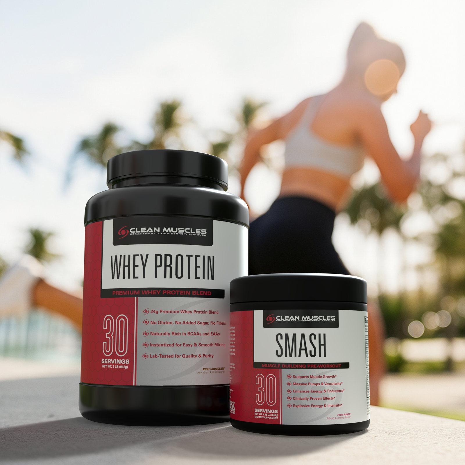 clean muscles whey protein and smash preworkout